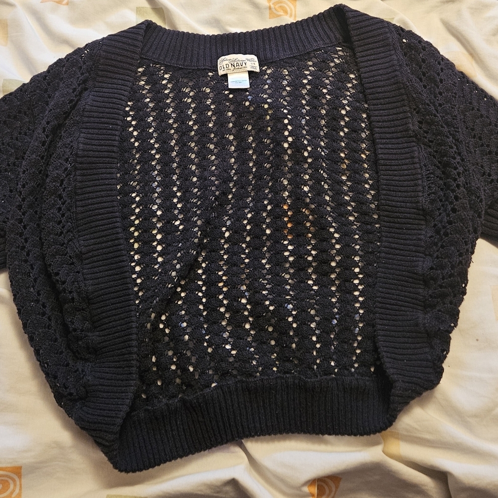 Old Navy Navy Open-Knit Cropped Cardigan